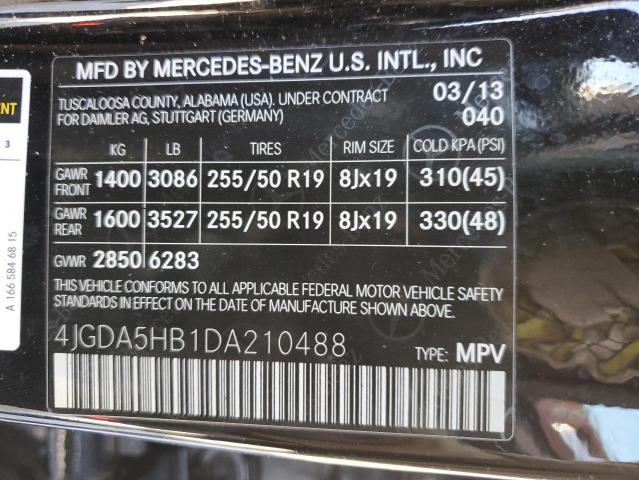 4JGDA5HB1DA210488 - 2013 MERCEDES-BENZ ML 350 4MATIC BLACK photo 13