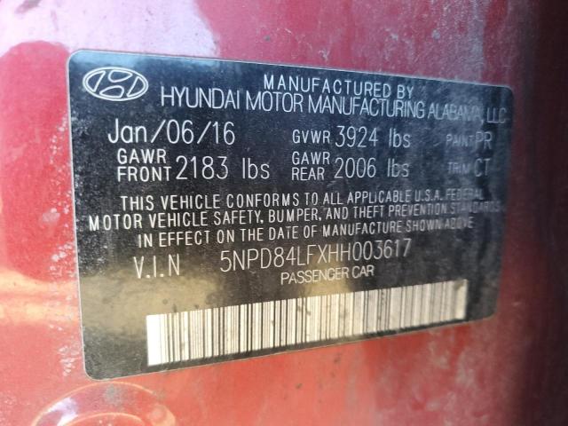 5NPD84LFXHH003617 - 2017 HYUNDAI ELANTRA SE RED photo 12