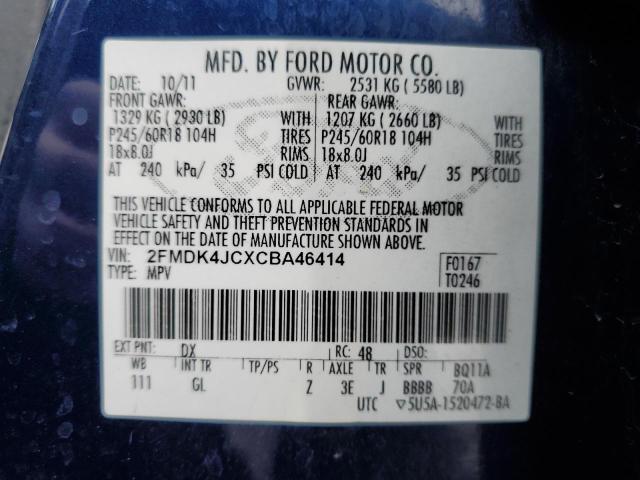 2FMDK4JCXCBA46414 - 2012 FORD EDGE SEL BLUE photo 13