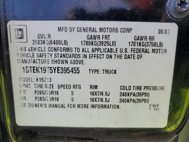 1GTEK19T5YE395455 - 2000 GMC NEW SIERRA K1500 BLACK photo 12