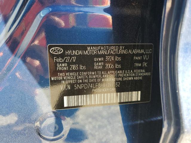 5NPD74LF8HH197132 - 2017 HYUNDAI ELANTRA SE BLUE photo 12