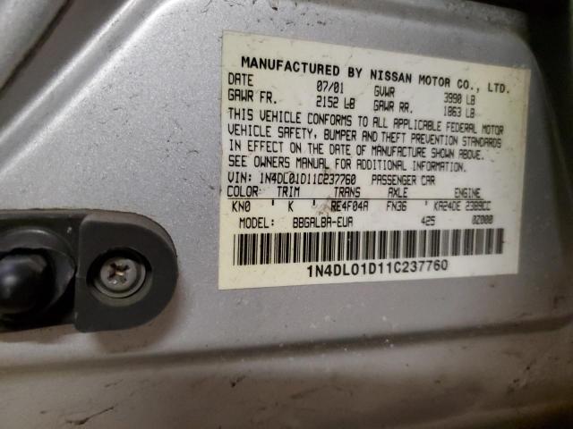 1N4DL01D11C237760 - 2001 NISSAN ALTIMA XE SILVER photo 12