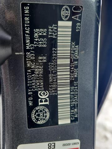 2T1BU4EE1DC052922 - 2013 TOYOTA COROLLA BASE CHARCOAL photo 12