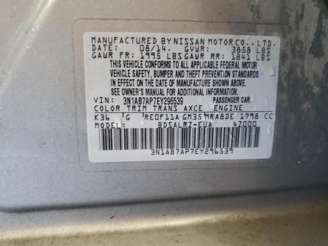 3N1AB7AP7EY296539 - 2014 NISSAN SENTRA S SILVER photo 13