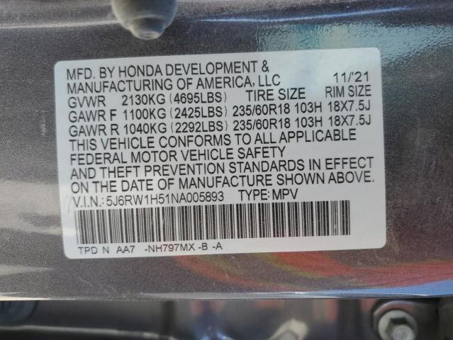 5J6RW1H51NA005893 - 2022 HONDA CR-V EX SILVER photo 13