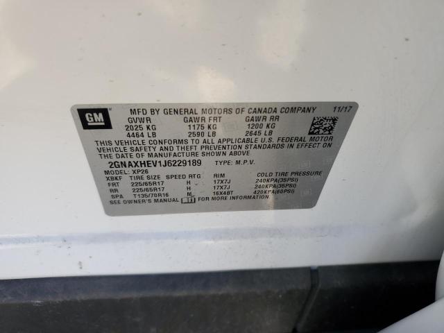 2GNAXHEV1J6229189 - 2018 CHEVROLET EQUINOX LS WHITE photo 12