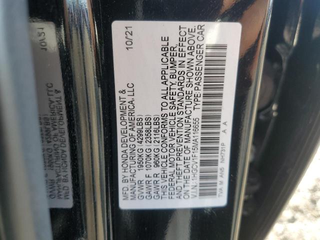 1HGCV1F15MA116655 - 2021 HONDA ACCORD LX BLACK photo 12