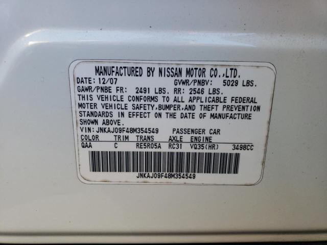 JNKAJ09F48M354549 - 2008 INFINITI EX35 BASE Սպիտակ լուսանկար 13
