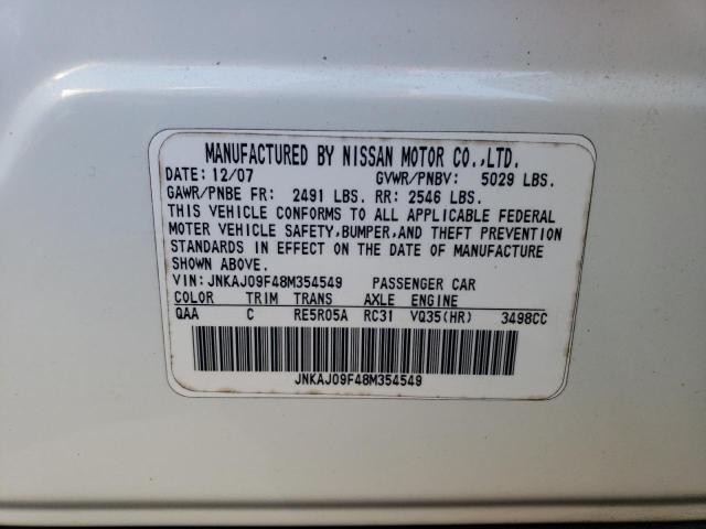 JNKAJ09F48M354549 - 2008 INFINITI EX35 BASE WHITE photo 13