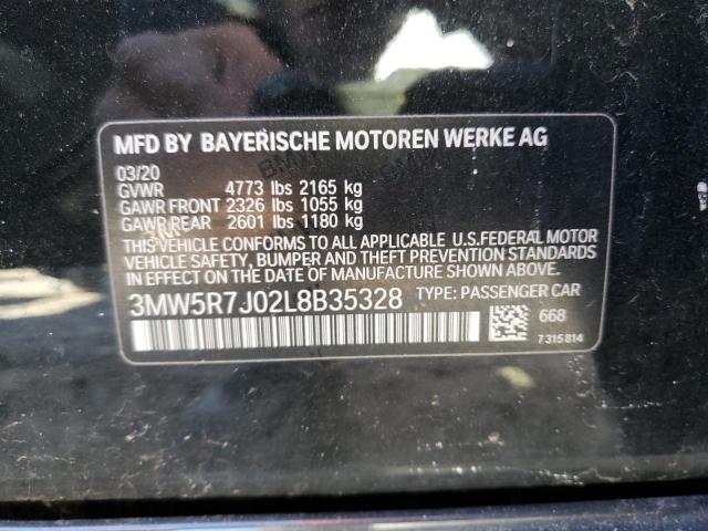 3MW5R7J02L8B35328 - 2020 BMW 330XI BLACK photo 13