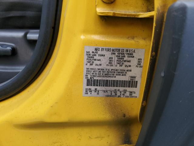 1FMCU03102KD95418 - 2002 FORD ESCAPE XLT YELLOW photo 13