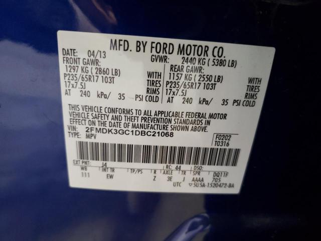 2FMDK3GC1DBC21068 - 2013 FORD EDGE SE BLUE photo 12