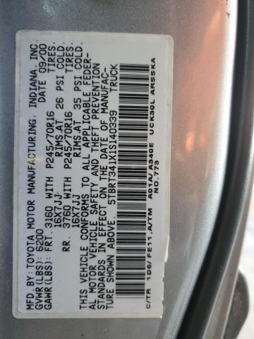 5TBRT341X1S140339 - 2001 TOYOTA TUNDRA ACCESS CAB ვერცხლისფერი ფოტო 12