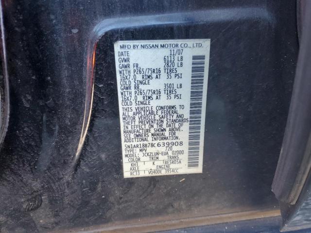 5N1AR18B78C639908 - 2008 NISSAN PATHFINDER S BLACK photo 13