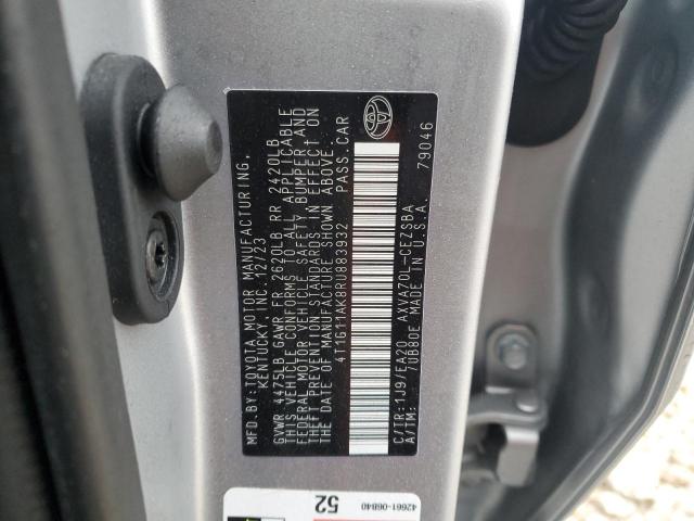 4T1G11AK8RU883932 - 2024 TOYOTA CAMRY SE NIGHT SHADE SILVER photo 13