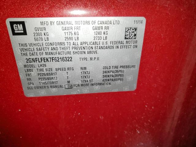 2GNFLFEK7F6216322 - 2015 CHEVROLET EQUINOX LT RED photo 13