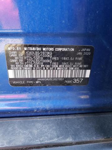 JA4AR3AU0LU027851 - 2020 MITSUBISHI OUTLANDER ES BLUE photo 14