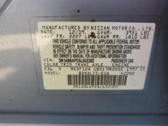 3N1AB6AP2AL652302 - 2010 NISSAN SENTRA 2.0 GRAY photo 12