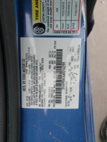 3FAHP0KC6AR216299 - 2010 FORD FUSION SPORT BLUE photo 12