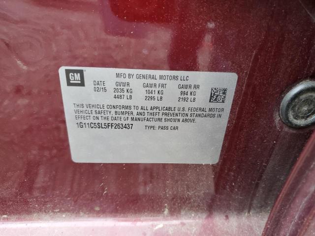 1G11C5SL5FF263437 - 2015 CHEVROLET MALIBU 1LT BURGUNDY photo 12