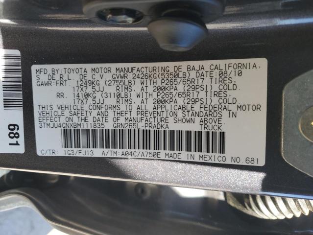 3TMJU4GNXBM111835 - 2011 TOYOTA TACOMA DOUBLE CAB PRERUNNER GRAY photo 13