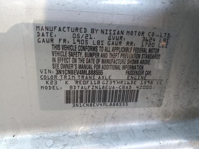 3N1CN8EV4ML888555 - 2021 NISSAN VERSA SV SILVER photo 12