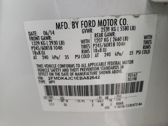 2FMDK4JC1EBA82642 - 2014 FORD EDGE SEL WHITE photo 13