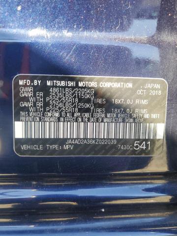 JA4AD2A36KZ022039 - 2019 MITSUBISHI OUTLANDER ES BLUE photo 13