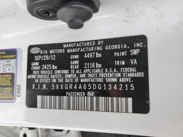 5XXGR4A65DG134215 - 2013 KIA OPTIMA SX WHITE photo 12