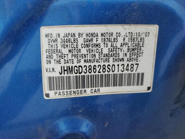 JHMGD38628S013487 - 2008 HONDA FIT SPORT BLUE photo 13