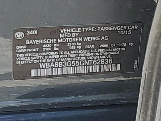 WBA8B3G55GNT62836 - 2016 BMW 340 I GRAY photo 13