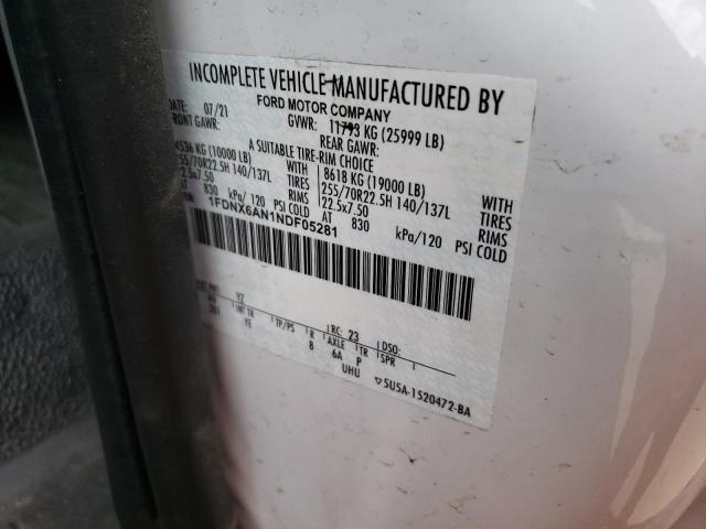 1FDNX6AN1NDF05281 - 2022 FORD F650 SUPER DUTY WHITE photo 10