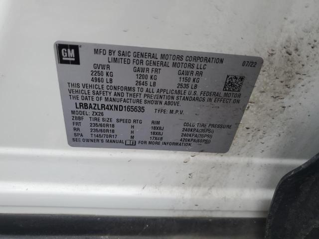 LRBAZLR4XND165635 - 2022 BUICK ENVISION PREFERRED თეთრი ფოტო 12