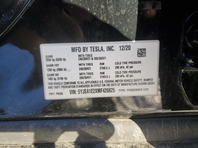 5YJSA1E2XMF426825 - 2021 TESLA MODEL S BLACK photo 13