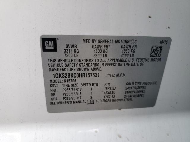 1GKS2BKC0HR157531 - 2017 GMC YUKON SLT WHITE photo 14