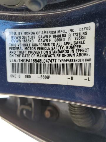 1HGFA16548L047477 - 2008 HONDA CIVIC LX BLUE photo 13