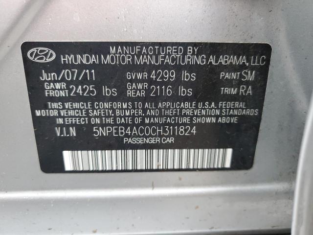 5NPEB4AC0CH311824 - 2012 HYUNDAI SONATA GLS SILVER photo 12