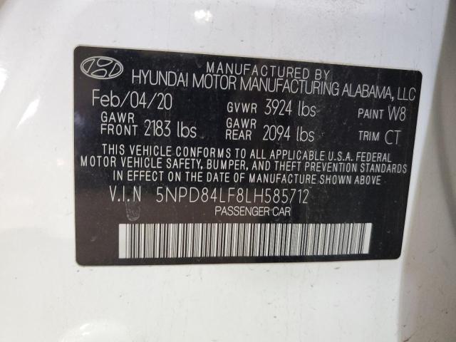 5NPD84LF8LH585712 - 2020 HYUNDAI ELANTRA SEL WHITE photo 12