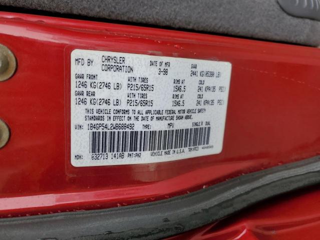 1B4GP54L2WB688492 - 1998 DODGE GRAND CARA LE RED photo 13