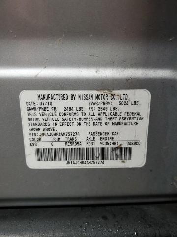 JN1AJ0HR4AM757274 - 2010 INFINITI EX35 BASE 银色 照片 12