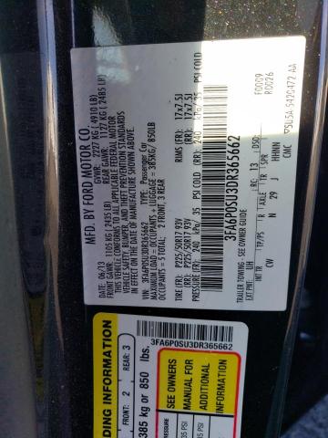 3FA6P0SU3DR365662 - 2013 FORD FUSION TITANIUM PHEV BLACK photo 12