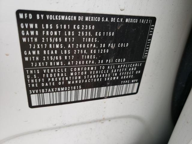 3VV1B7AX7NM021615 - 2022 VOLKSWAGEN TIGUAN S WHITE photo 14