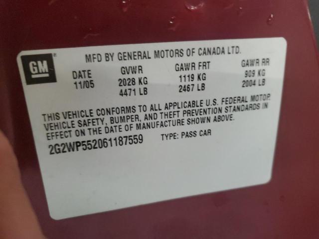 2G2WP552061187559 - 2006 PONTIAC GRAND PRIX 勃艮第红 照片 12