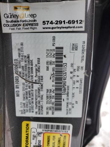 1FA6P0H74E5371153 - 2014 FORD FUSION SE GRAY photo 12