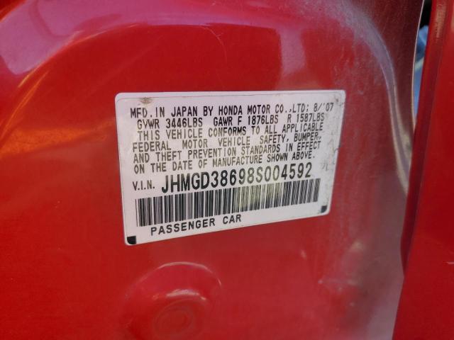 JHMGD38698S004592 - 2008 HONDA FIT SPORT RED photo 12