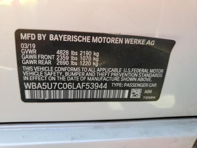 WBA5U7C06LAF53944 - 2020 BMW M340I WHITE photo 12