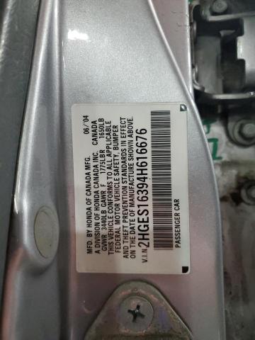 2HGES16394H616676 - 2004 HONDA CIVIC DX VP 银色 照片 12