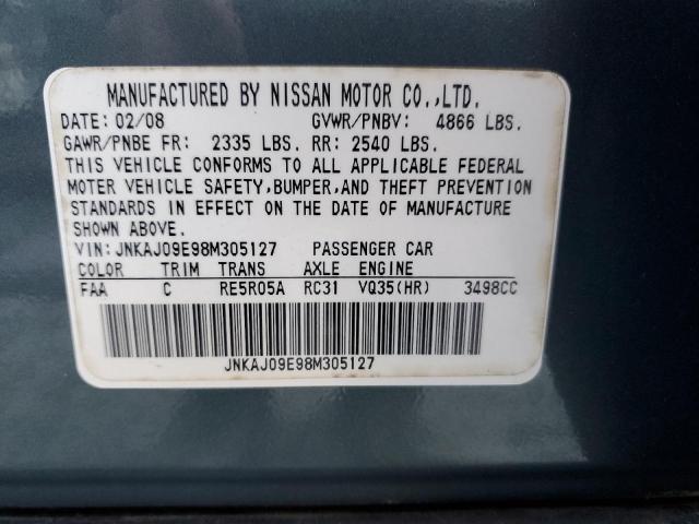 JNKAJ09E98M305127 - 2008 INFINITI EX35 BASE Մոխրագույն լուսանկար 13