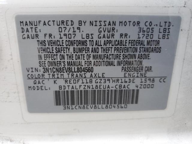 3N1CN8EV8LL804560 - 2020 NISSAN VERSA SV WHITE photo 12