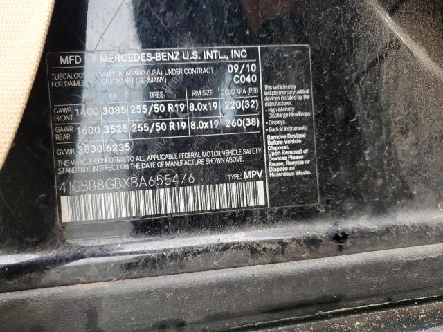 4JGBB8GBXBA655476 - 2011 MERCEDES-BENZ ML 350 4MATIC BLACK photo 12